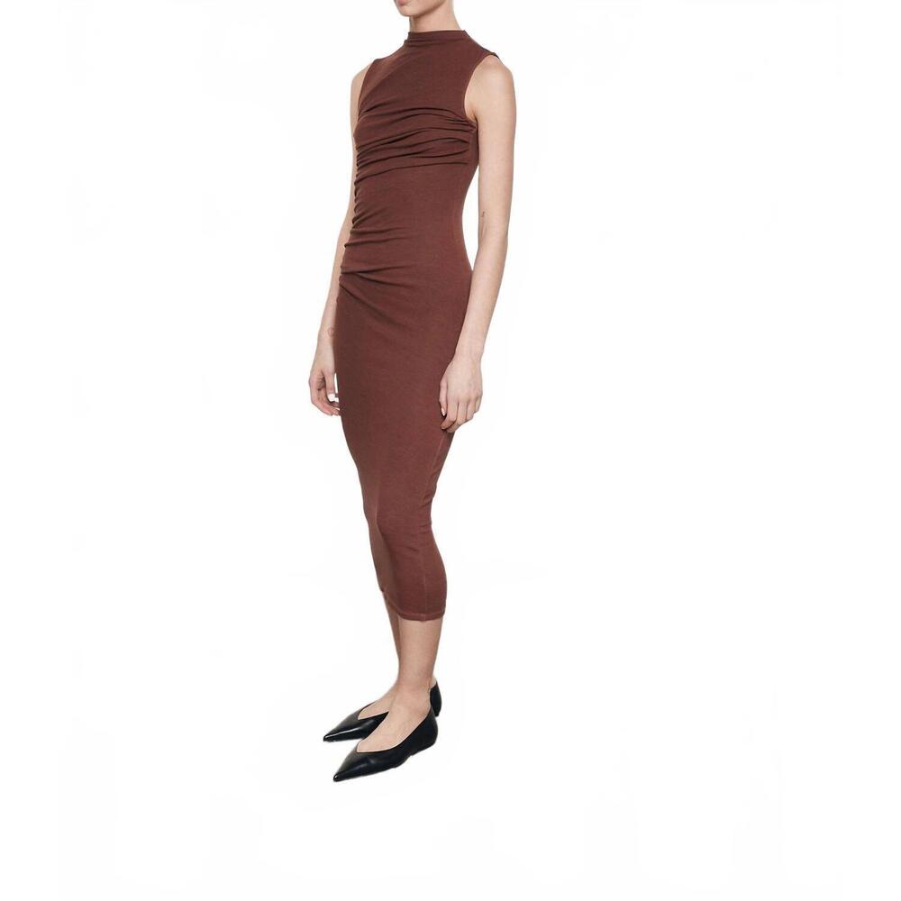 NEW ENZA COSTA silk knit sleeveless twist midi dress in nutshell